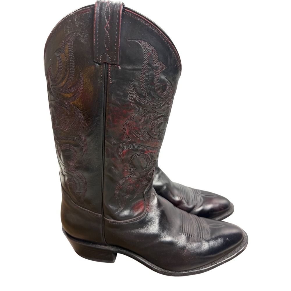 Vtg Tony Lama Mens Black Cherry Leather Western Cowboy Boots 10.5 D Made in USA